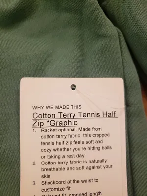 Lululemon Green Cotton Terry Tennis Half Zip Deuce Size L New thumbnail 5