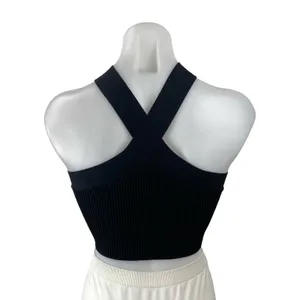 Aritzia Babaton Womens Black Cross Strap Sleeveless Ribbed Knit Crop Top Size XS thumbnail 4