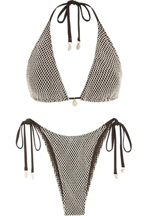 ZAFUL Black S/M Bikini Multiway Fishnet Tie Side Bandeau Halter Swimsuit NEW! thumbnail 1
