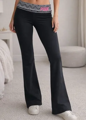 Y2K Victoria’s Secret Pink Flare Leg Leggings in Black and Aztec Print thumbnail 1