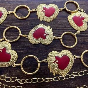 Gold Y2K Red Heart Open Ring Waist Chain Belt, Fits 25.5-45 Inches, X7GA1295 thumbnail 7