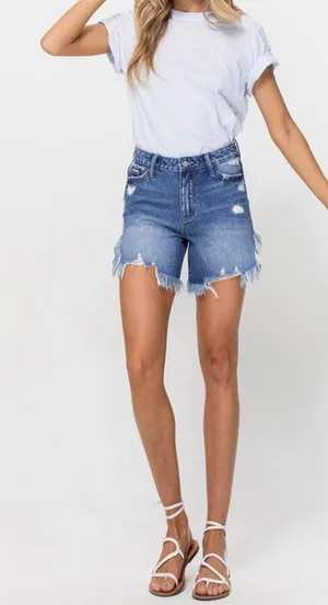 Vervet By Flying Monkey Harmonious Hi-Rise Distressed 6” Jean Shorts thumbnail 1