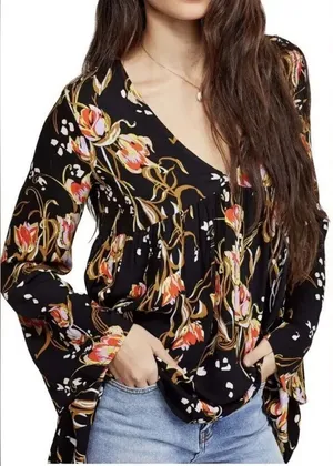 Free People tulip print babydoll oversized blouse thumbnail 1