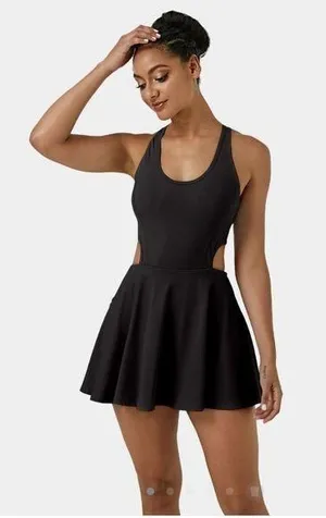 NWT Halara Softlyzero Airy Backless‎ Crisscross Cut Out Dress Black Sz XL thumbnail 1