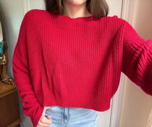 Red Cropped Wild Fable Sweater Knit Long Sleeve thumbnail 1