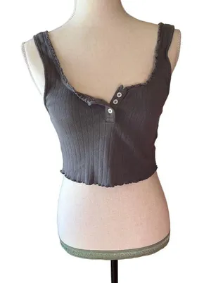 American Eagle  Grey Eyelet Crop Top thumbnail 1