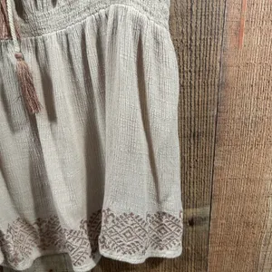 ODDI Boho Peasant Blouse Large Cream Embroidered Tassel Tie Cottagecore Top thumbnail 3
