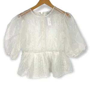 Topshop | NWT | Size 6 | Dobby Dot Organza Puff Sleeve Sheer Blouse | Retail $58 thumbnail 3