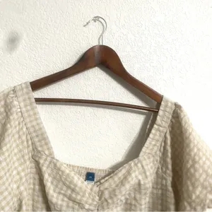 Old Navy Womens Shirt Blouse Cream White Gingham Plaid Puff Sleeve Plus Size 2X thumbnail 3