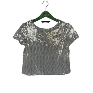 Zara‎ Basic Silver Sequin Crop Top Party Sparkly Glam Festival XS thumbnail 2