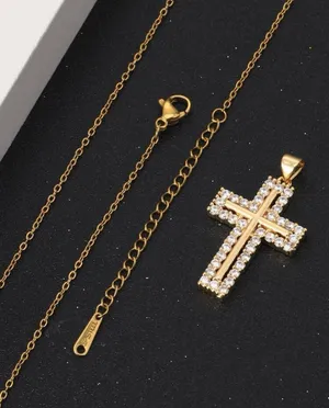 Stainless Steel Rhinestone Cross Pendant Necklace thumbnail 3
