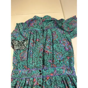 Vintage Phool Paisley Midi‎ Dress Teal Purple Mock Neck Short Sleeve India M thumbnail 11