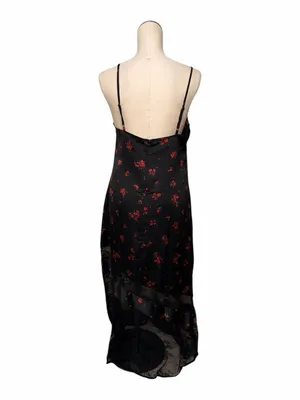 New Loft Floral Lace Chantilly Slip Maxi Dress Womens Size 10 Black And Red Rose thumbnail 4