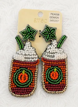 Beaded Pumpkin Latte Earrings ~ Fall Jewelry thumbnail 1