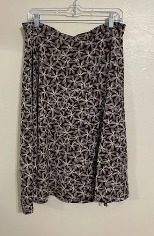 Talbots M Brown Cream Floral Stretch A-Line Midi Skirt thumbnail 1