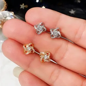 Women's‎ 14k Gold Plated S925 Knot Simulated Diamond Stud Earrings thumbnail 6