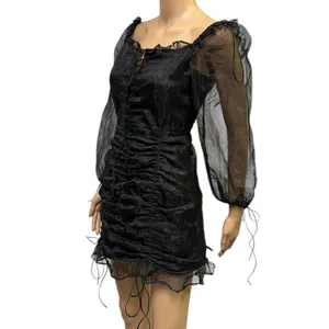 Lioness Black Corset Ruched Sheer Slv Feng Shui Lined Mini Dress Womens Medium thumbnail 3