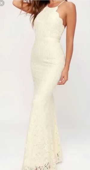 NWT‎ Lulus Bridal Zenith ivory cream Lace Halter Neck Formal Maxi Dress size S thumbnail 1