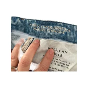 American‎ Eagle Curvy Super High Rise Baggy Straight Jeans Sz 8 thumbnail 6