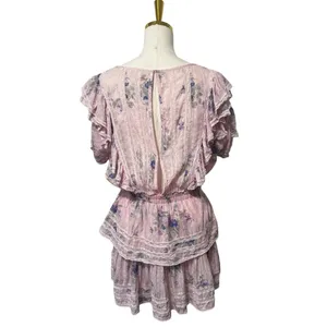 LoveShackFancy "Natasha" Dress in Juicy Plum, Tiered Lace Trim Mini, Size XXL thumbnail 3