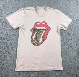 Rolling Stones T-Shirt Women Small Tan Leopard Tongue Graphic Crewneck Band Tee‎ thumbnail 1