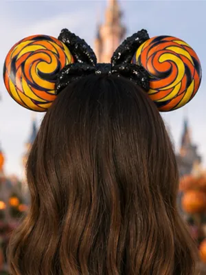Disney Halloween Swirl Candy-theme Mickey Ears Headband with Black Sequin Bow thumbnail 5