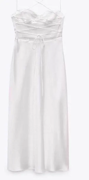 ZARA dress wedding midi bridal corset open back satin shower party coctail thumbnail 9
