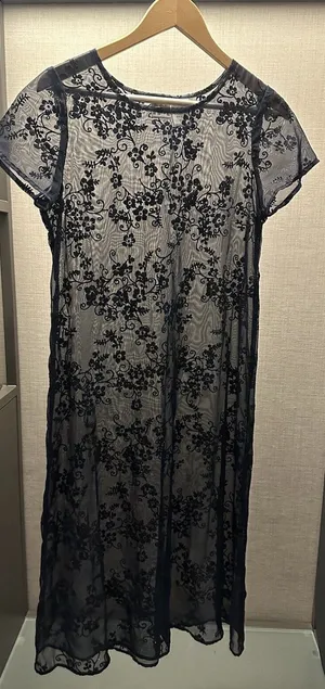 Vintage Dress Navy Black Shimmer floral Sheer Midi Size 14 1/2 Whimsy Fairy Goth thumbnail 1