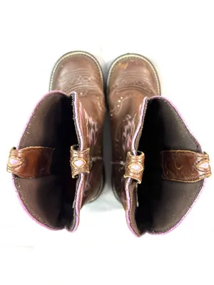 Justin Boots 7.5 Brown Leather Women's Western Heeled Boots with Pink Stitching thumbnail 6
