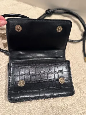 Black Croc Embossed Mini Crossbody Bag Gold Chain thumbnail 6