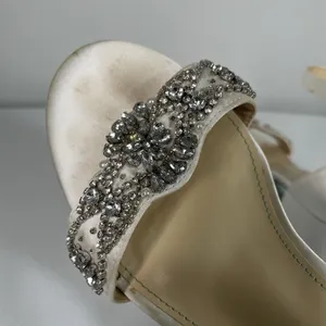 Betsey Johnson SB-Mel Block Heel Shoes Jeweled Satin Sandal Ivory Formal Size 9 thumbnail 5