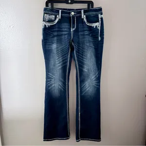 Grace in LA Bootcut Jeans Size 31 Dark Wash Embroidered Bling Western Y2K Boho thumbnail 3