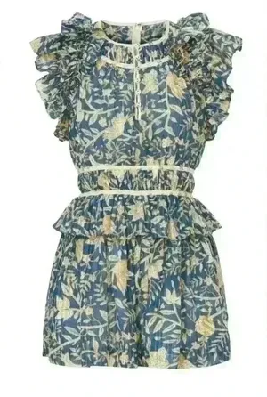 Ulla Johnson Romper Endah Playsuit Floral Retails $445 Bohemian Teal Fairy 6‎ thumbnail 1