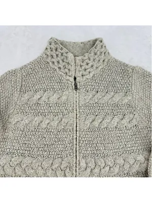 J Jill Tan Cable Knit Cardigan Sweater Zip Front Cottagecore Fisherman Sz Medium thumbnail 3