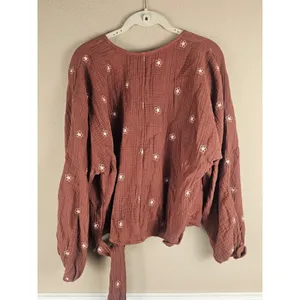 NWT‎ Madewell Womens Burnished Mahogany Lightspun Maira Wrap Top Shirt Blouse 1X thumbnail 2