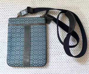 Coach Blue Vintage Y2K Canvas Leather Signature CC Slim Crossbody Swing Pack Bag thumbnail 1