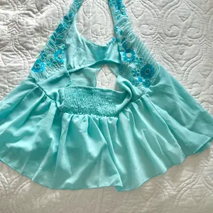 Aqua Y2K Halter Top with Beaded Details thumbnail 2