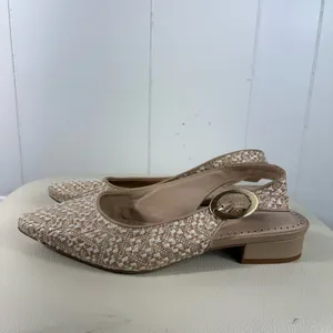 Adrienne Vittadini Rattan Woven Slingback Mule Flats Gold Buckle 8M 8 Career thumbnail 4