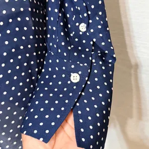 Polo Ralph Lauren Navy Blue Polka Dot Viscose Band Collar Blouse XS thumbnail 4