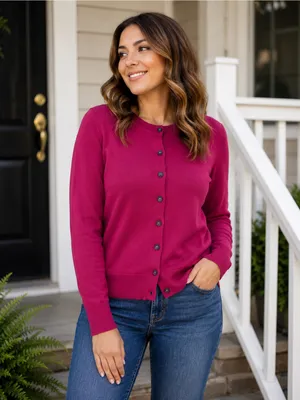 Banana Republic Merino Wool Blend Cranberry Crew Neck Button Cardigan Size Small thumbnail 9