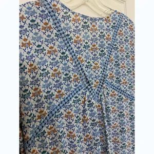 Holding Horses Anthropologie Blue Floral Babydoll‎ Mini Dress Crochet Trim - 10 thumbnail 10