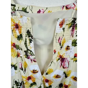 Abercrombie & Fitch Yellow Floral Mini Dress Square Neck Smocked Back Womens L thumbnail 4