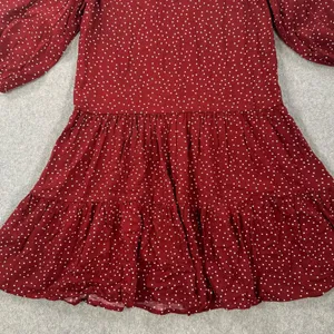 Melrose and Market Polka Dot Dress Women's X-Small Burgundy 3/4 Sleeve Drop Hem thumbnail 4