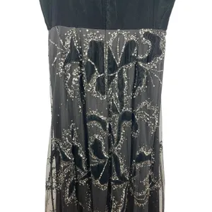 VTG Y2K Adrianna Papell Black Beaded Dress Velvet Burnout Mesh Formal Dress 12 thumbnail 6