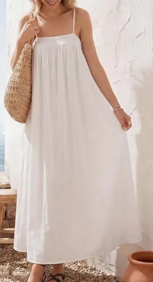 Amazon Women's Spring Summer Maxi Dress Spaghetti Strap Backless Linen Boho Sundress thumbnail 4