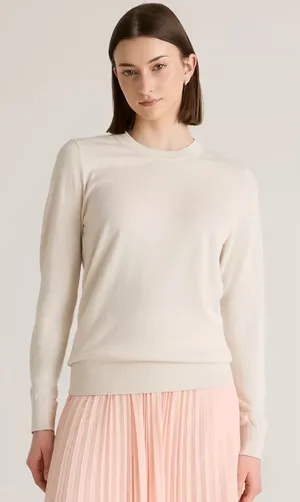 Quince Lightweight Cotton Cashmere Crew Sweater Womens Medium Cream Quiet Luxury thumbnail 1