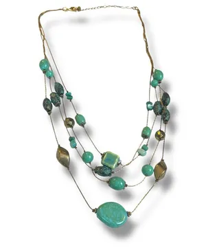 Chico’s Women’s Necklace Earrings Set Multi Strand Turquoise Gold 12” Length thumbnail 7