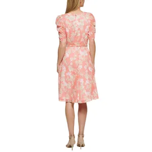 Tommy Hilfiger Womens Tie Front Printed Capelet Fit & Flare Dress Coral Pink 8 thumbnail 10
