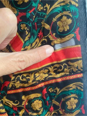 Vintage 80s Elaine Gold Silk neck scarf baroque pattern red gold green print thumbnail 5