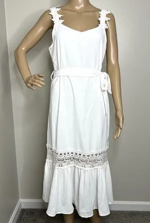 Cupshe White Lace Ruffle Peasant Maxi Dress thumbnail 1